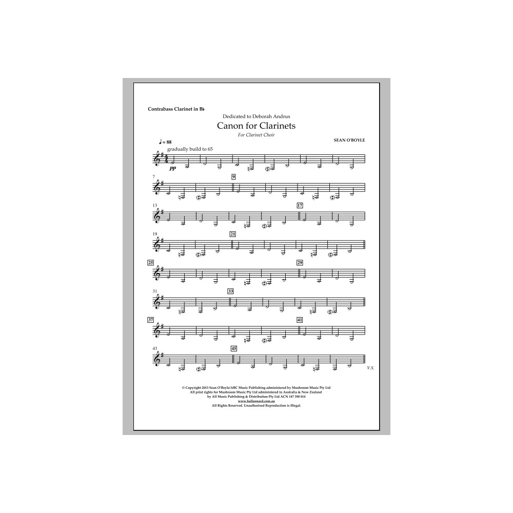 Canon For Clarinets - Bb Contrabass Clarinet