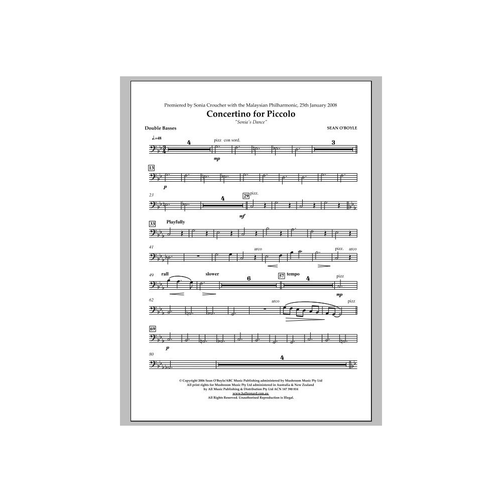 Sonia's Dance Concertino for Piccolo - Double Bass
