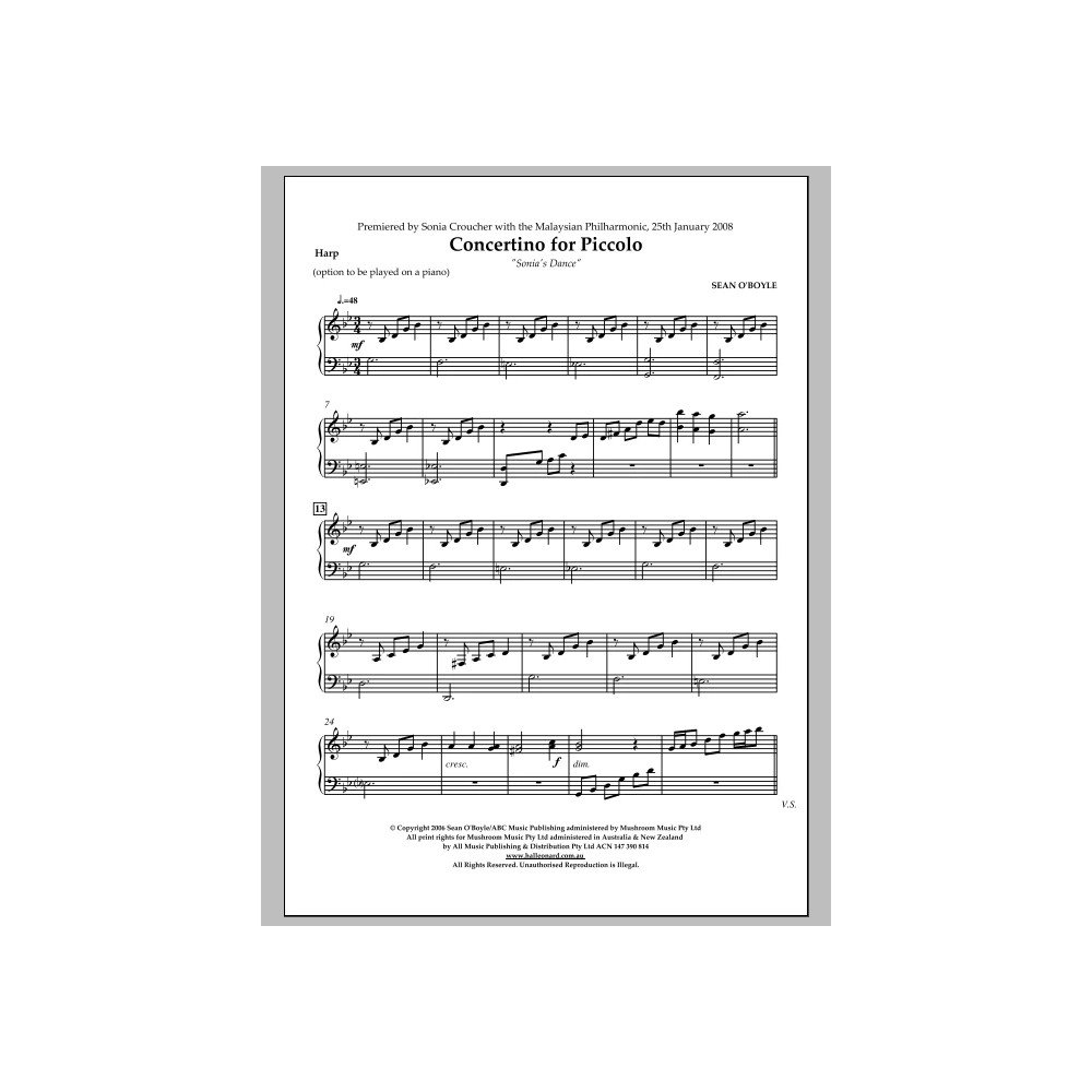 Sonia's Dance Concertino for Piccolo - Harp