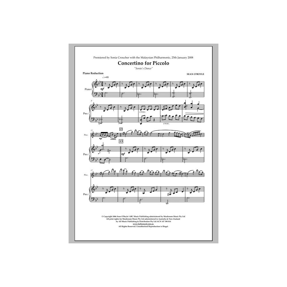 Sonia's Dance Concertino for Piccolo - Piano Reduction