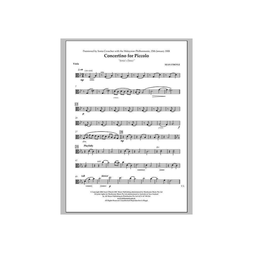Sonia's Dance Concertino for Piccolo - Viola