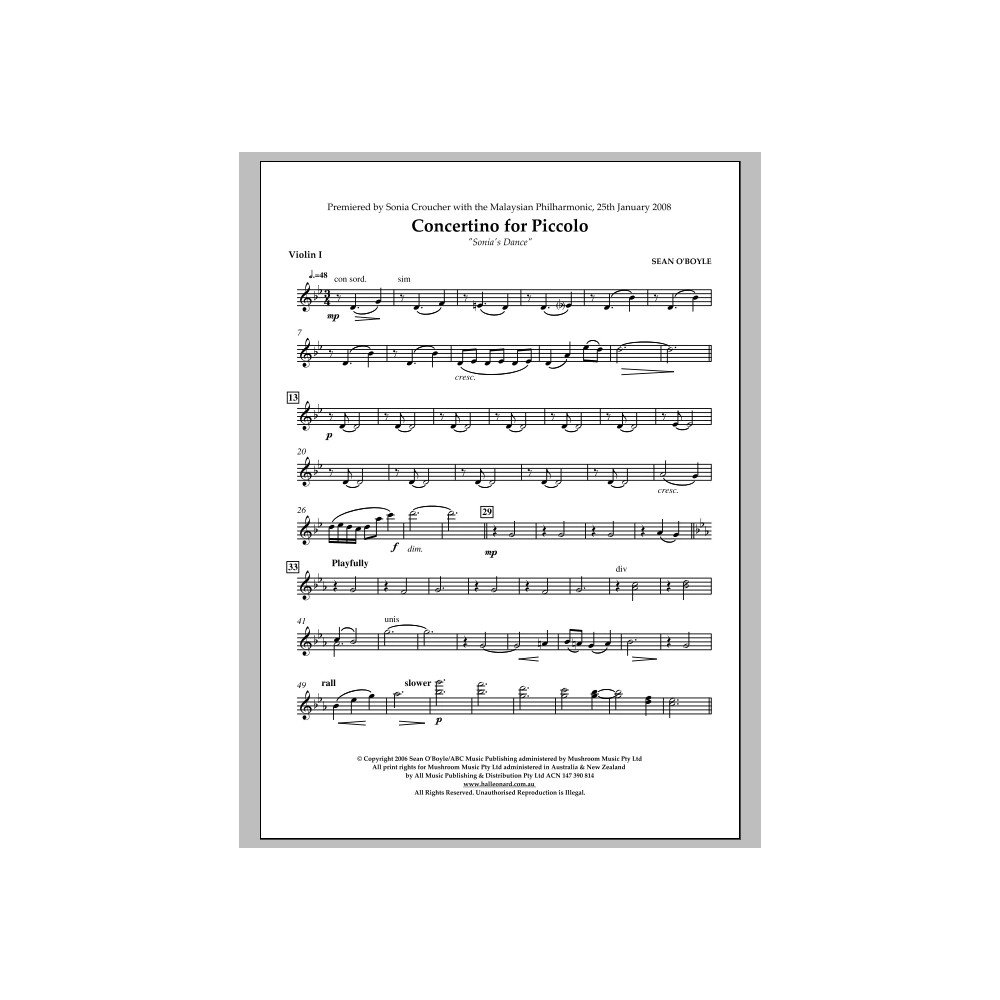 Sonia's Dance Concertino for Piccolo - Violin I