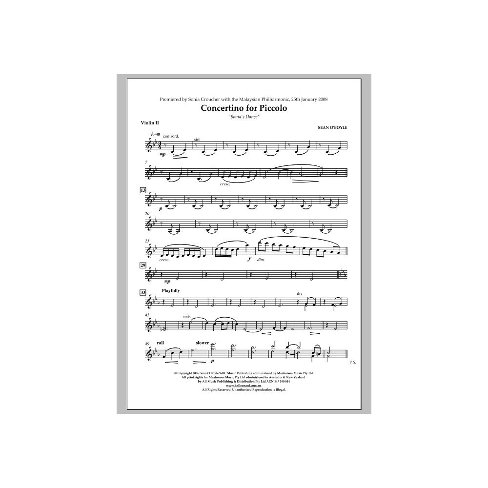 Sonia's Dance Concertino for Piccolo - Violin II