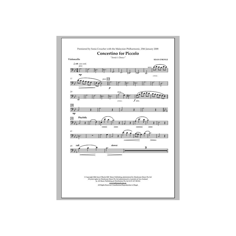 Sonia's Dance Concertino for Piccolo - Violoncello