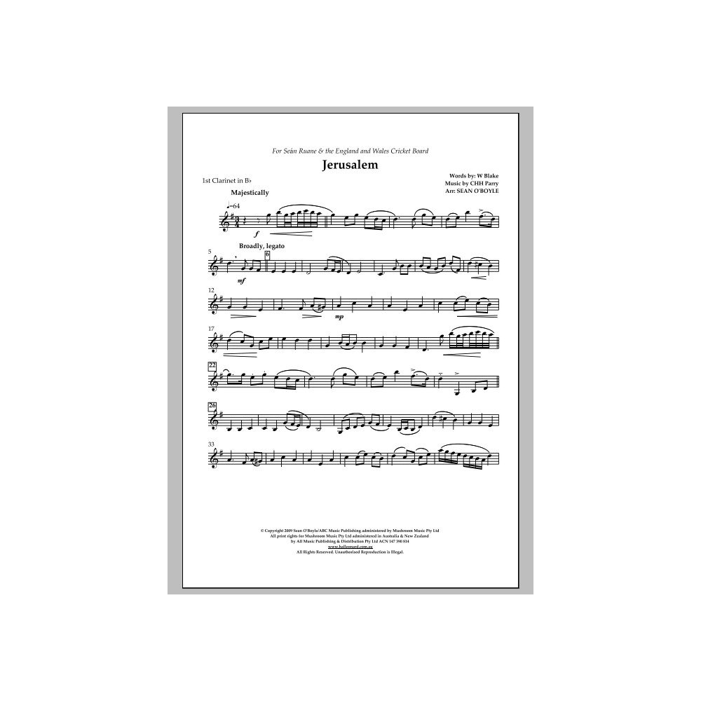 Jerusalem (in key of F) - Bb Clarinet 1
