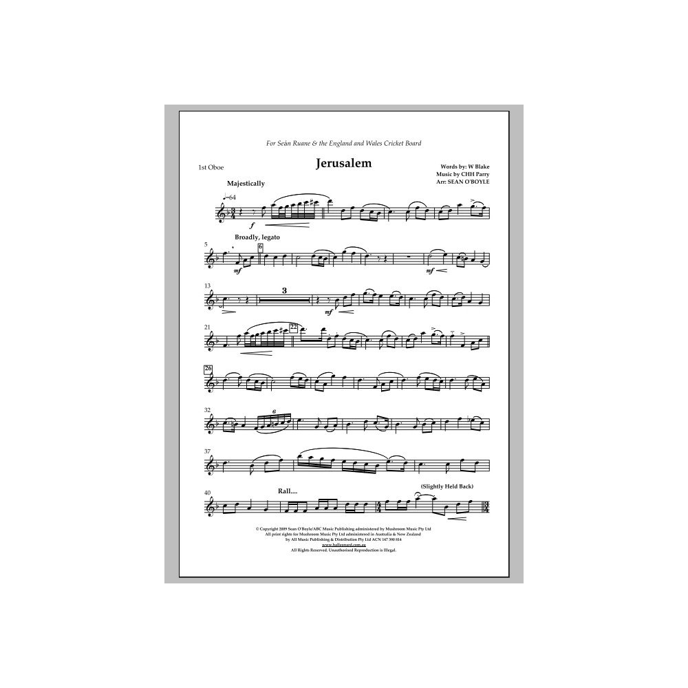 Jerusalem (in key of F) - 1st Oboe