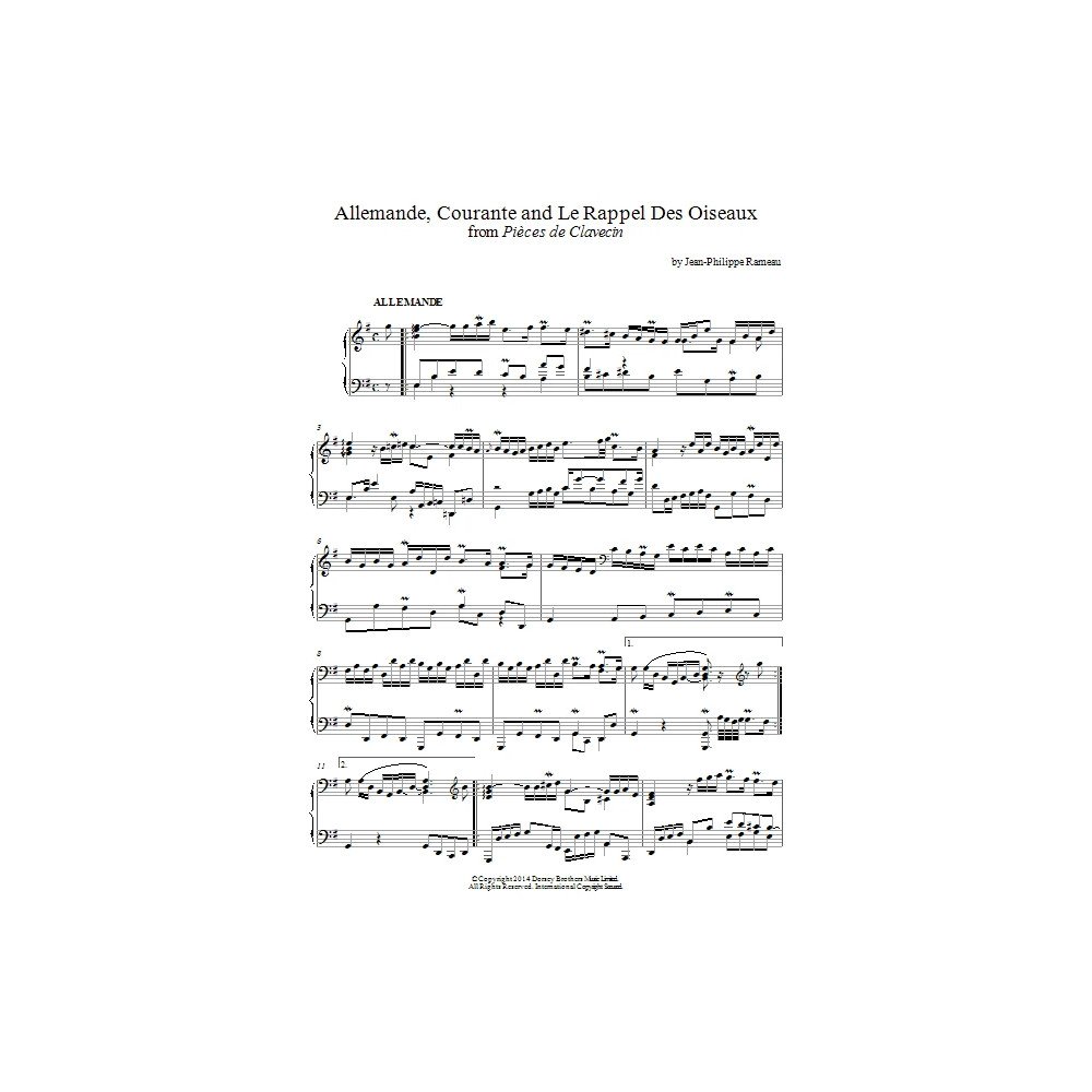 Allemande, Courante and 'Le Rappel Des Oiseaux' From Pieces De Clavecin