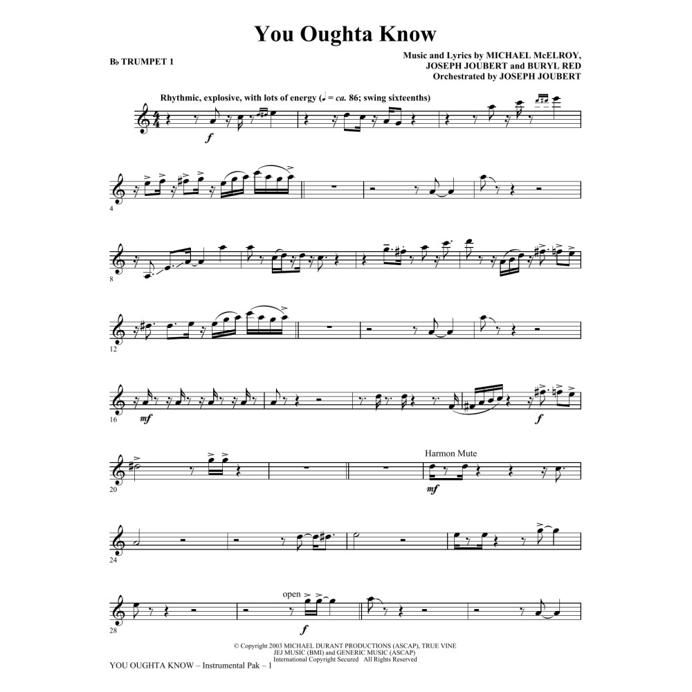 You Oughta Know - Bb Trumpet 1