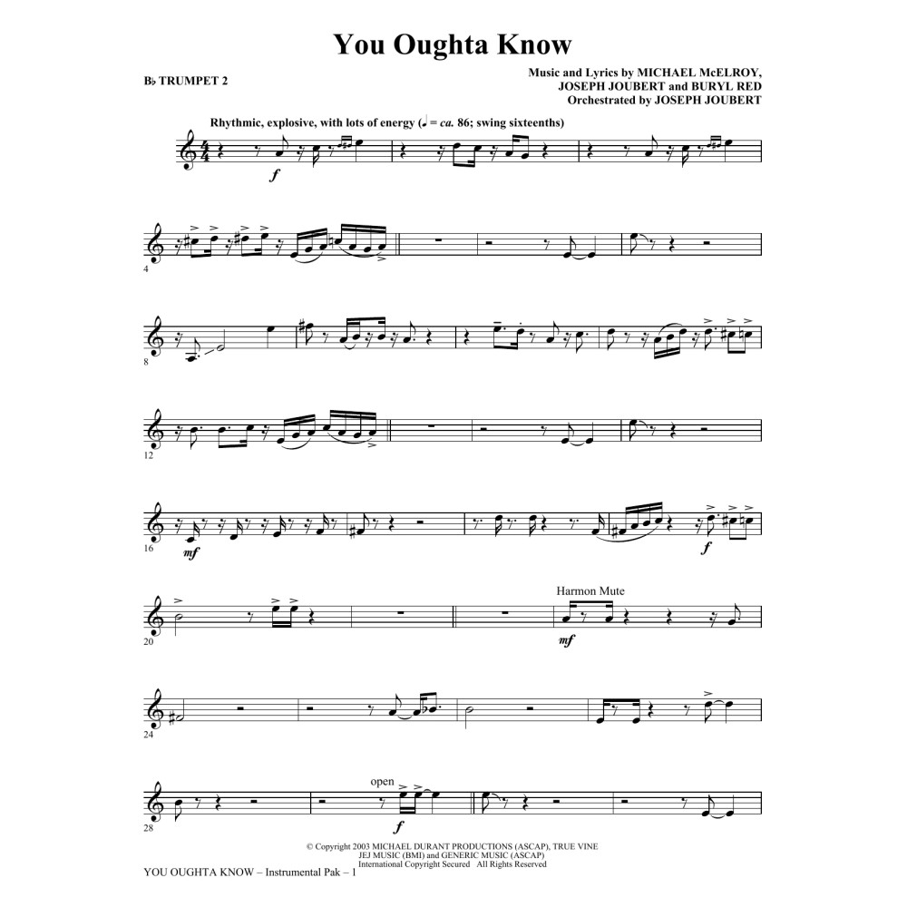 You Oughta Know - Bb Trumpet 2