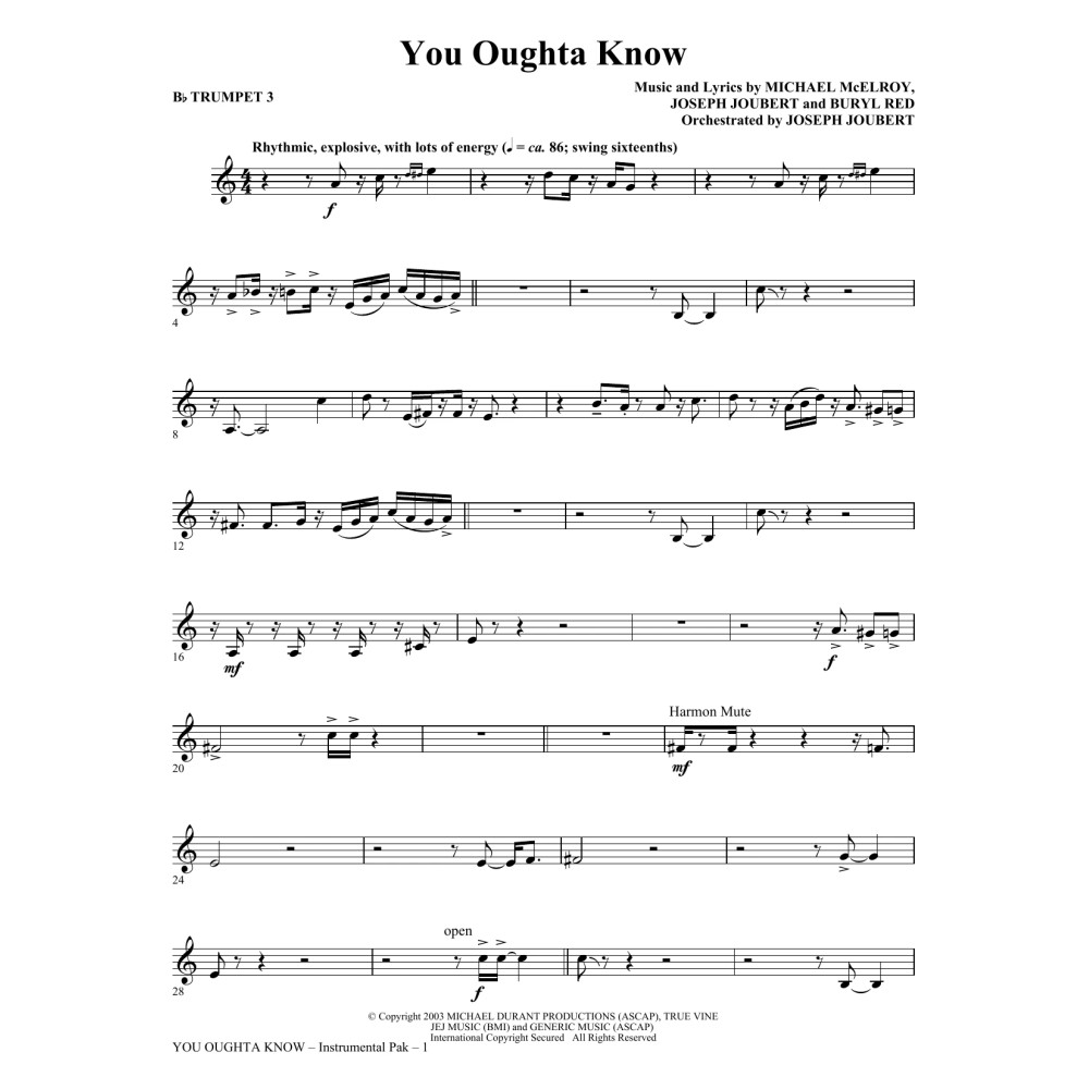 You Oughta Know - Bb Trumpet 3