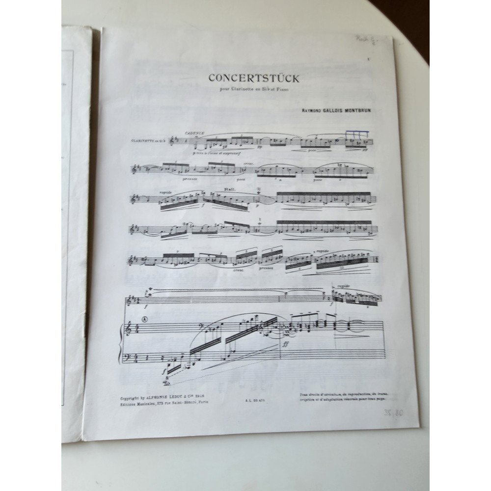 R. Gallois Montbrun - Concertstück Pour Clarinette En Sib Et Piano