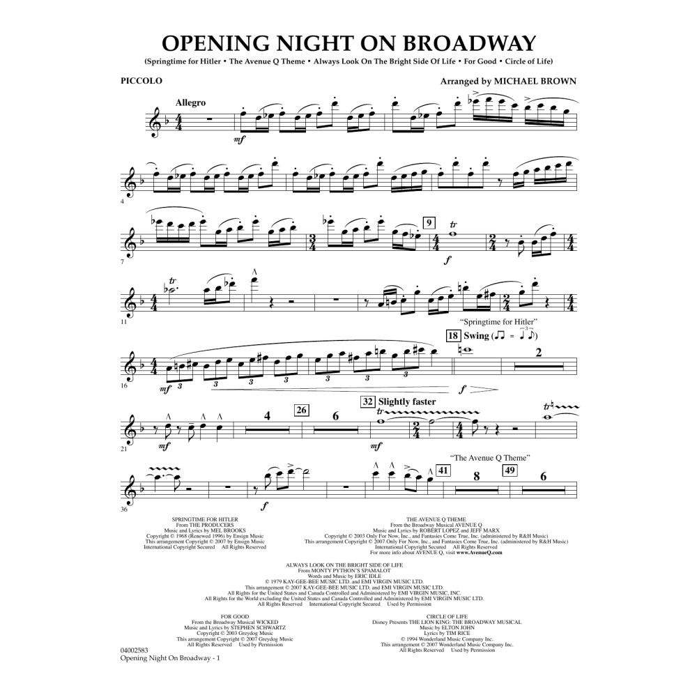 Opening Night on Broadway - Piccolo