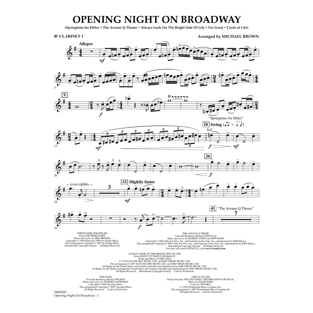 Opening Night am Broadway - Bb-Klarinette 1