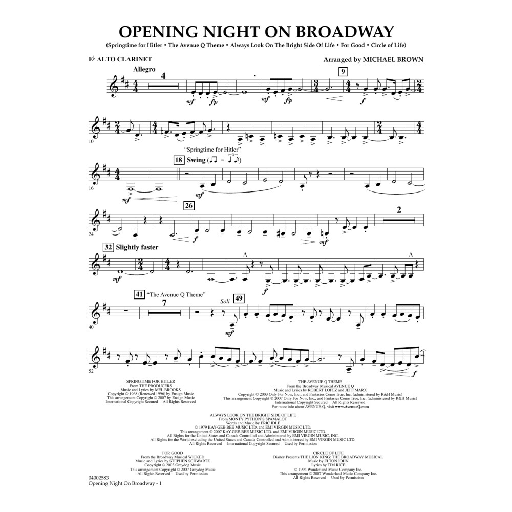 Opening Night on Broadway - Eb Alto Clarinet