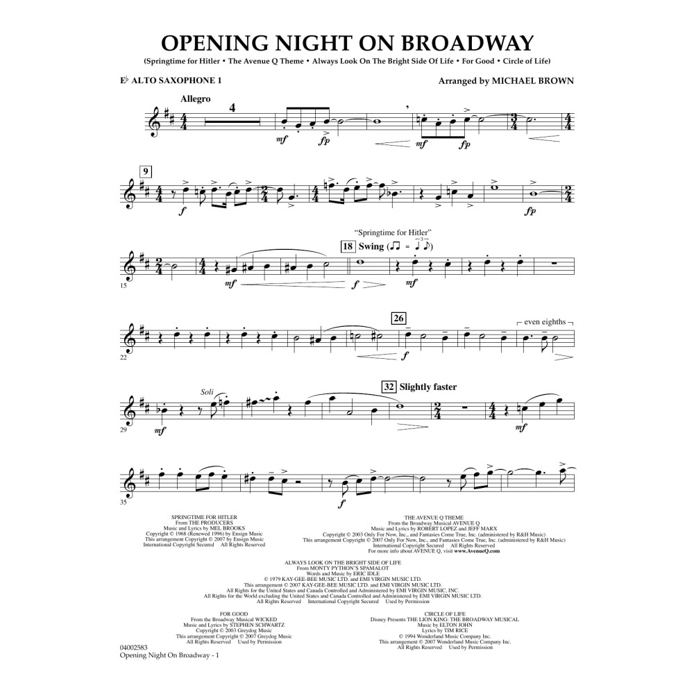 Opening Night on Broadway - Eb Altsaxophon 1