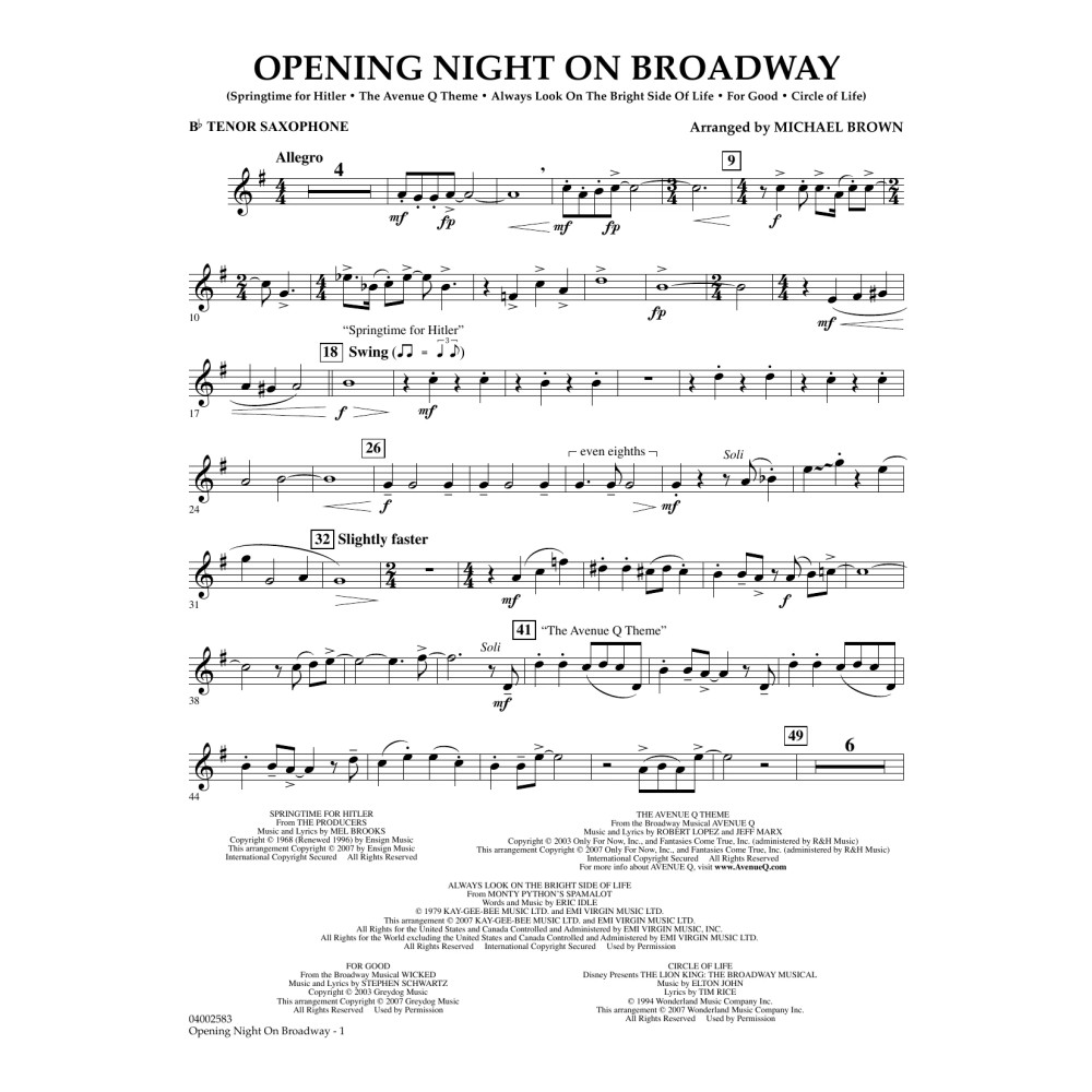 Opening Night on Broadway - Bb Tenorsaxophon