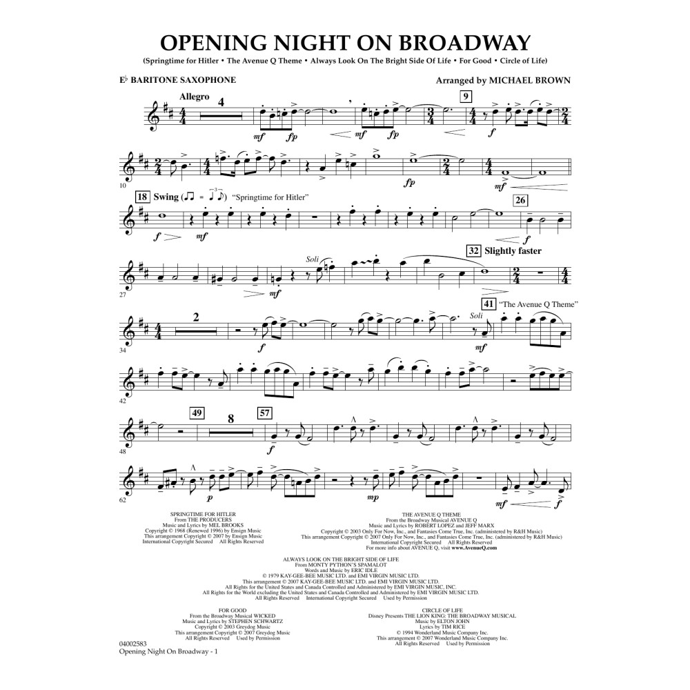 Eröffnungsnacht am Broadway - Eb-Baritonsaxophon