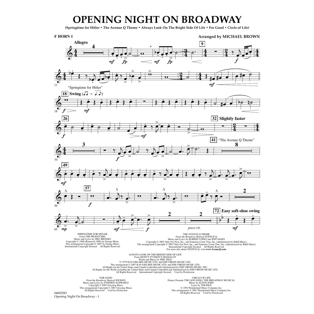 Opening Night on Broadway - F Horn 1