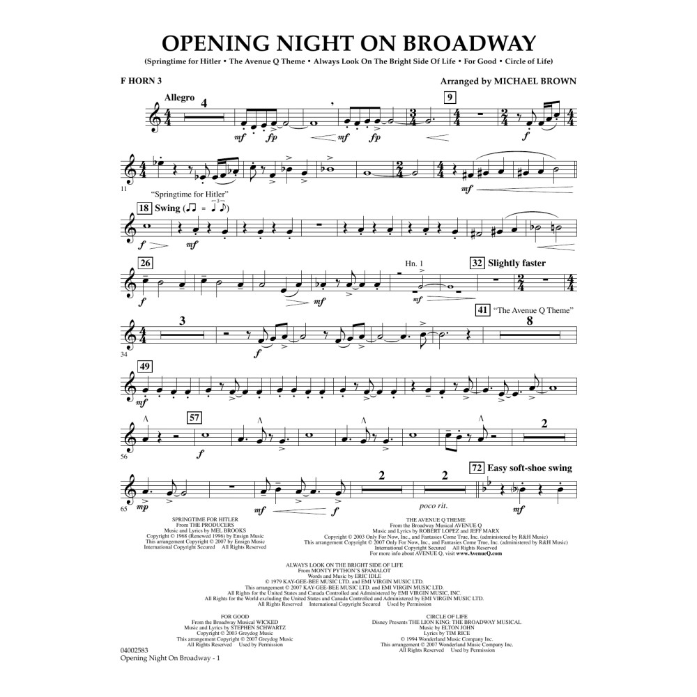 Opening Night on Broadway - F Horn 3