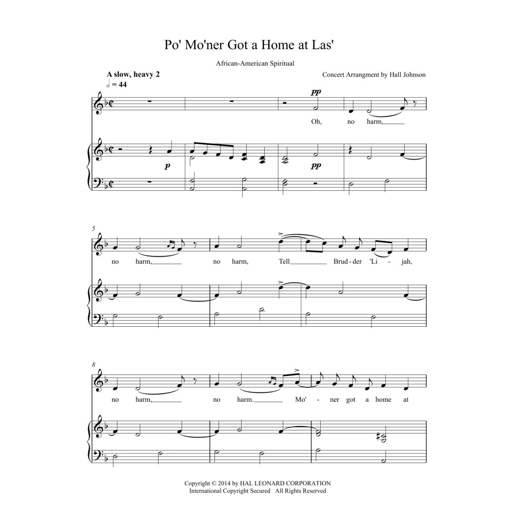 Po' Mo'ner Got a Home at Las' (D minor)