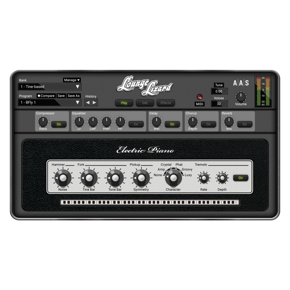 AAS Lounge Lizard EP-4 is a virtual electric piano instrument that faithfully reproduces the classic sound of the legendary Rhod