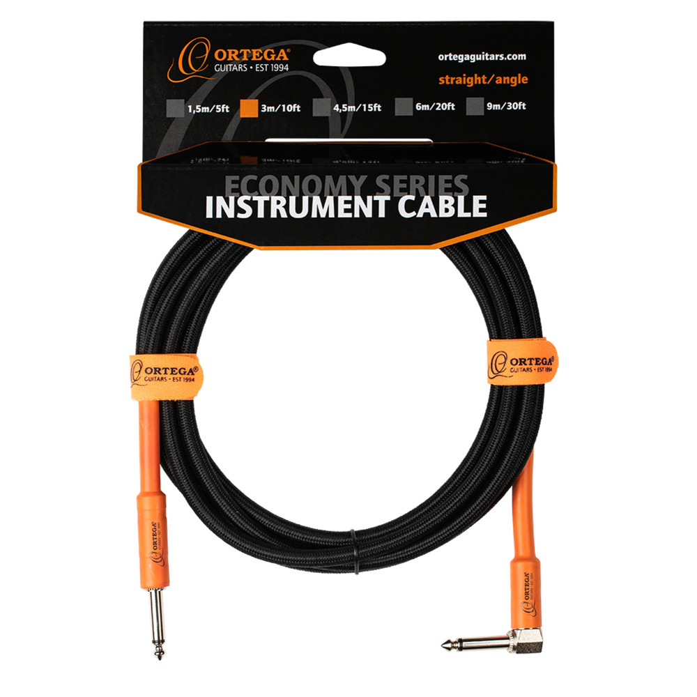 Ortega Guitar Cable 3m Angled Jack to Jack