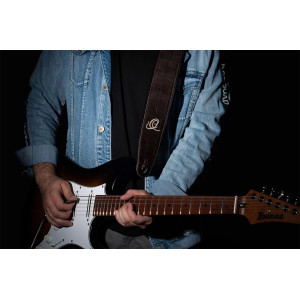 Correa de guitarra Ortega de cuero marrón cocodrilo