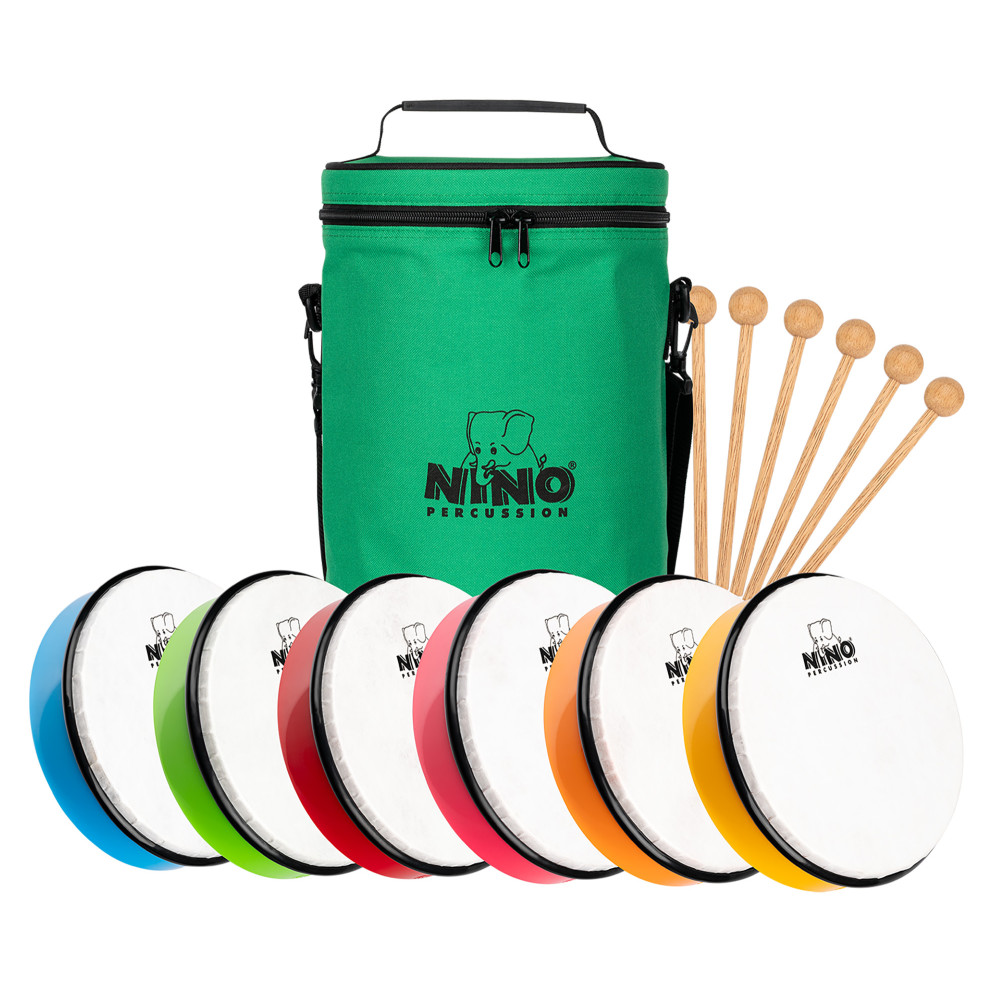 Set of 6 8" Nino Tambourines With Carrying Case