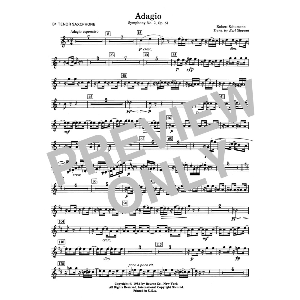 Adagio Symphony No. 2, Op. 61 - Bb Tenor Saxophone