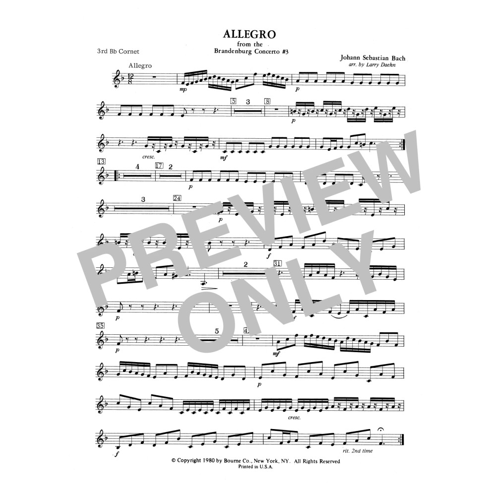 Allegro from Brandenburg Concerto No. 3 - 3rd Bb Cornet