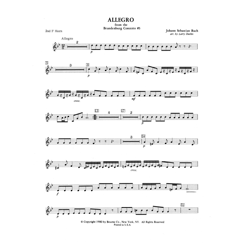 Allegro from Brandenburg Concerto No. 3 - 2nd F Horn