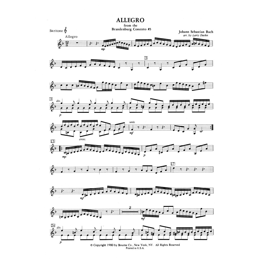 Allegro from Brandenburg Concerto No. 3 - Baritone T.C.
