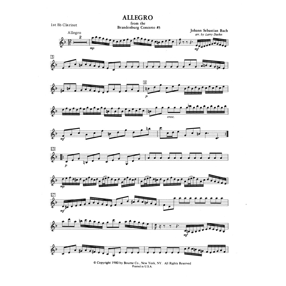 Allegro from Brandenburg Concerto No. 3 - 1st Bb Clarinet