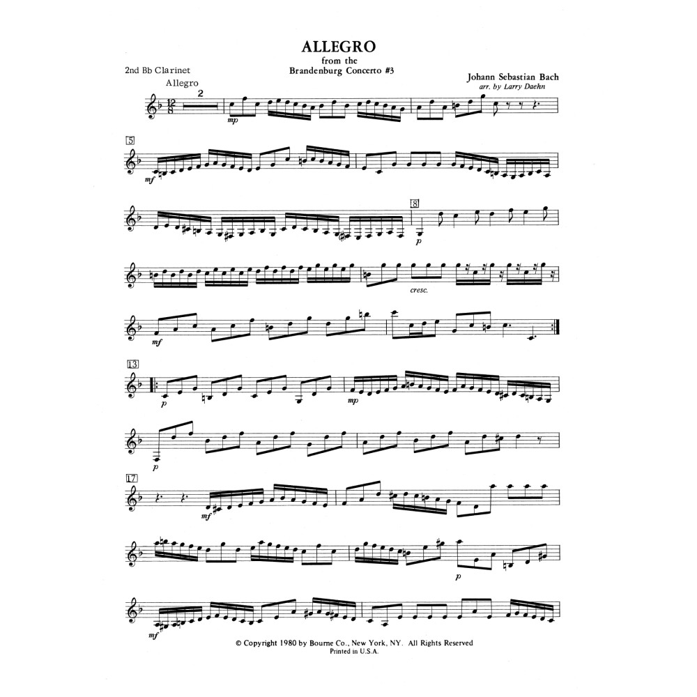 Allegro from Brandenburg Concerto No. 3 - 2nd Bb Clarinet
