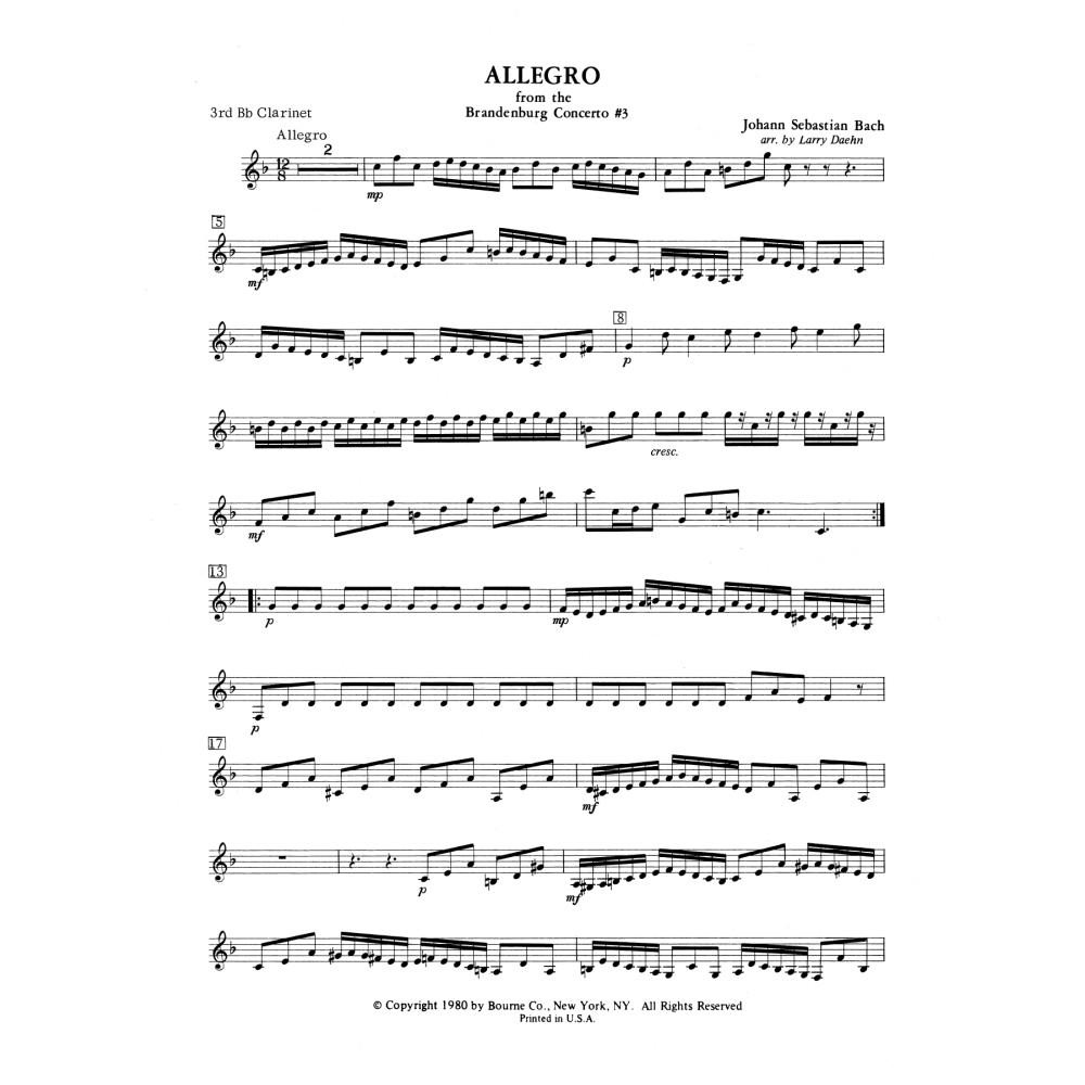 Allegro from Brandenburg Concerto No. 3 - 3rd Bb Clarinet