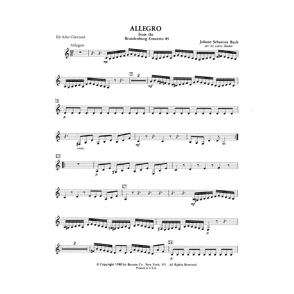 Allegro from Brandenburg Concerto No. 3 - Eb Alto Clarinet