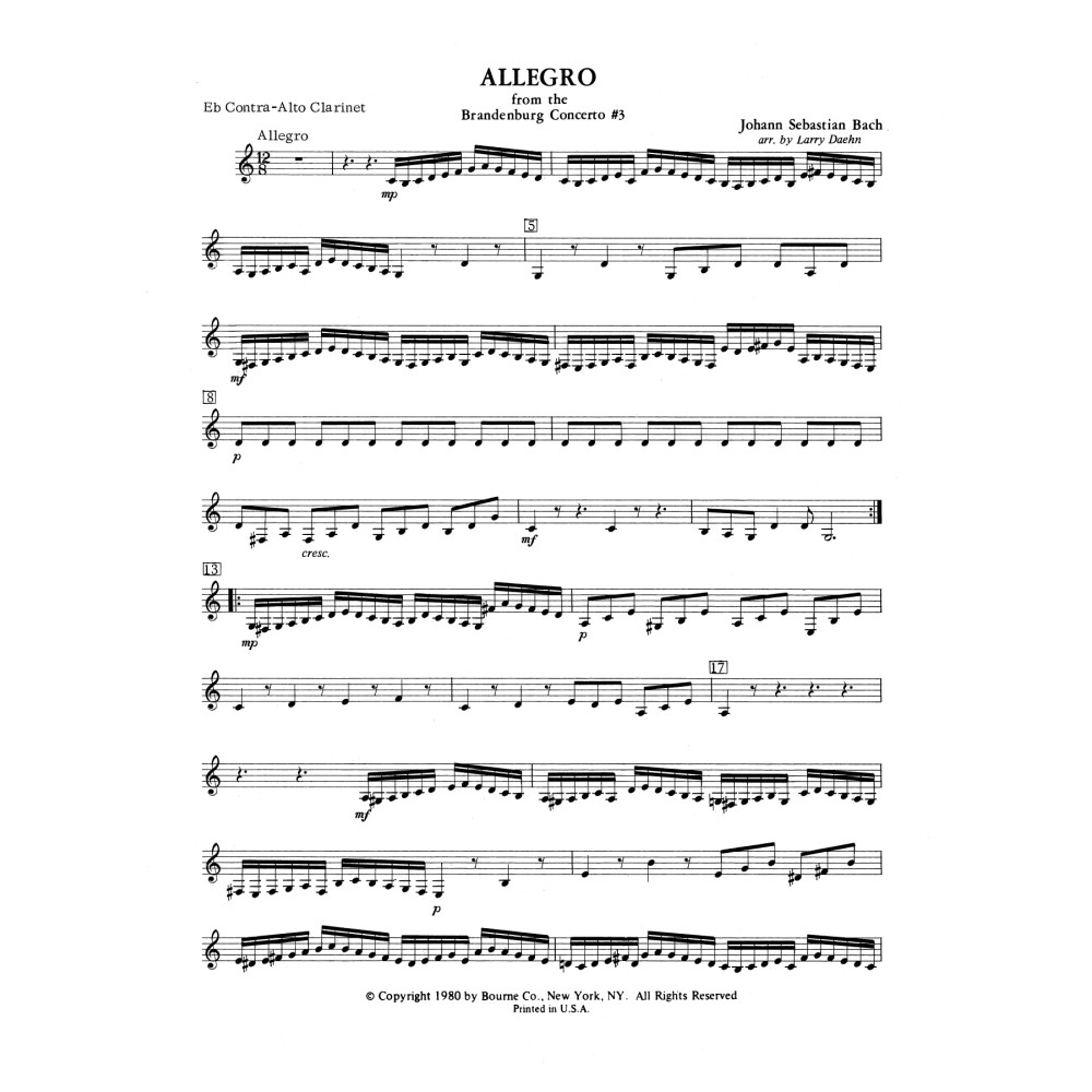 Allegro from Brandenburg Concerto No. 3 - Eb Contralto Clarinet