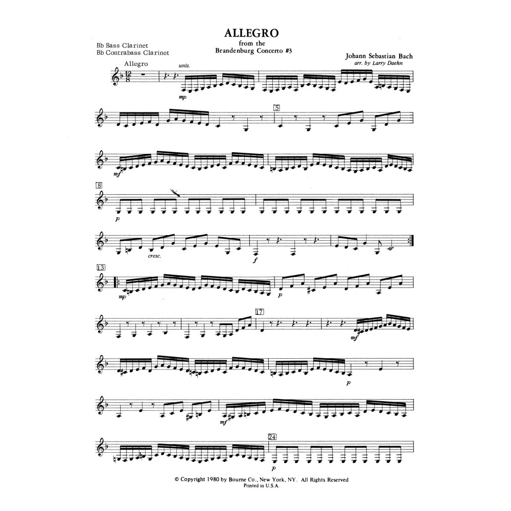Allegro from Brandenburg Concerto No. 3 - Bb Bass Clarinet