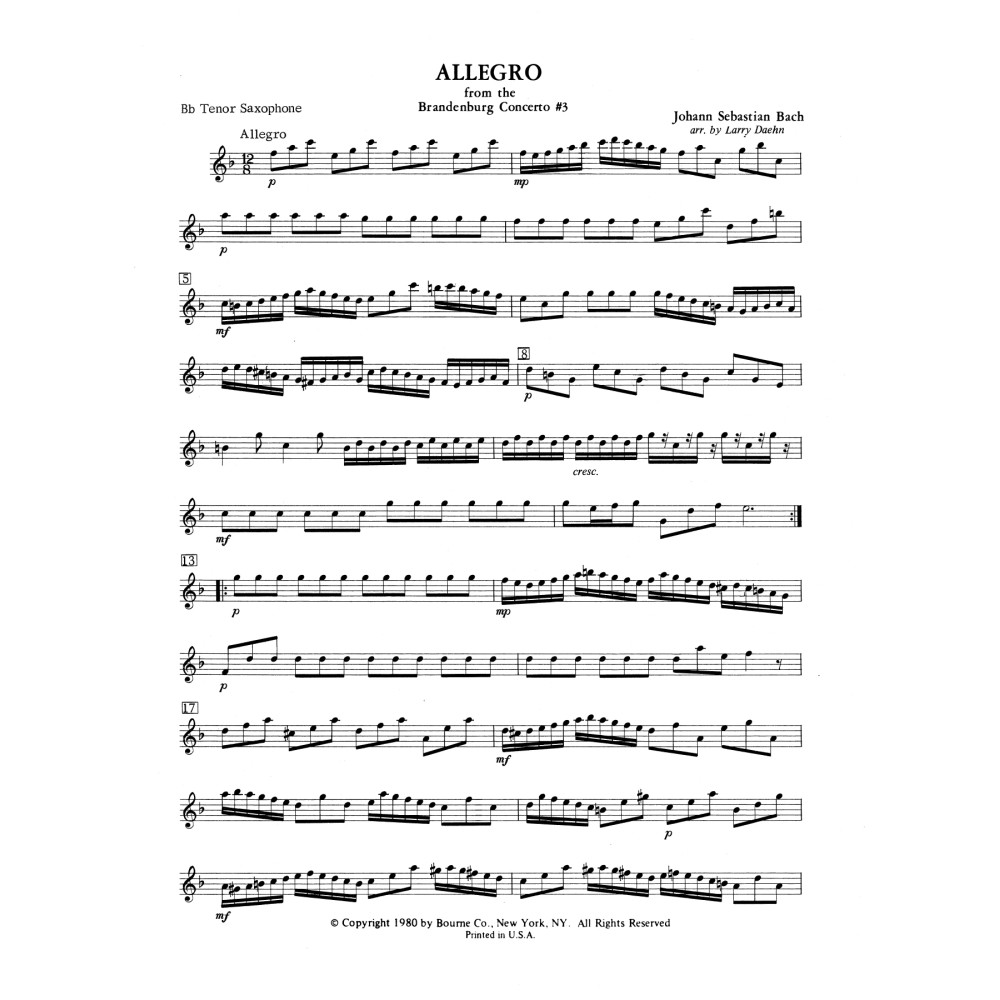 Allegro from Brandenburg Concerto No. 3 - Bb Tenor Sax