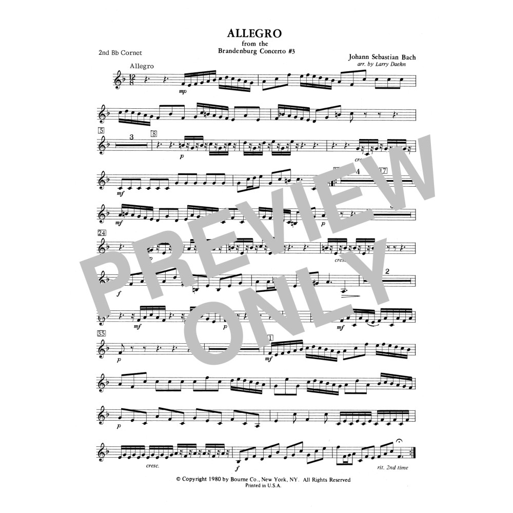 Allegro from Brandenburg Concerto No. 3 - 2nd Bb Cornet