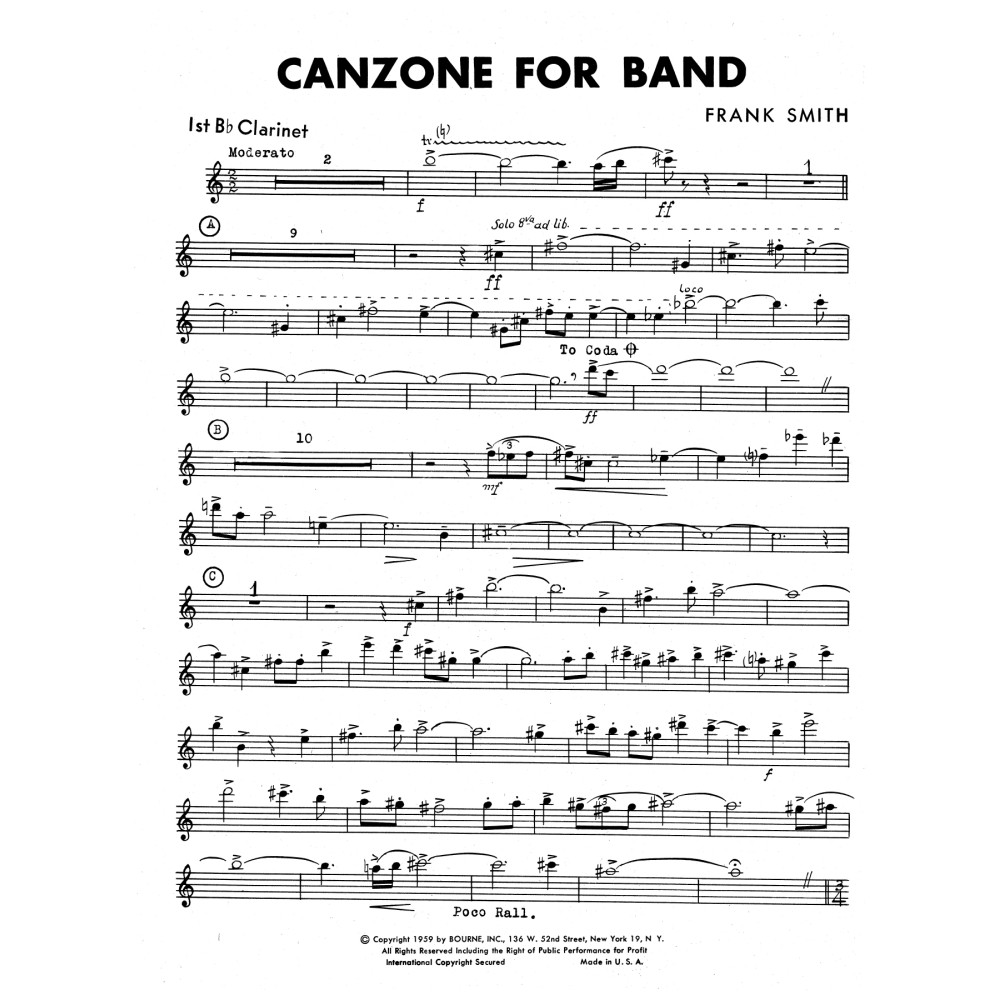 Canzone For Band - 1st Bb Clarinet
