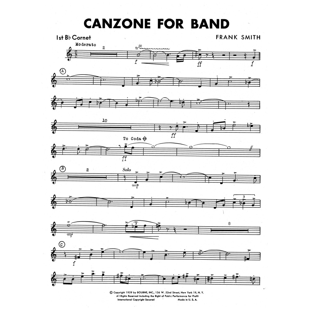 Canzone For Band - 1st Bb Cornet