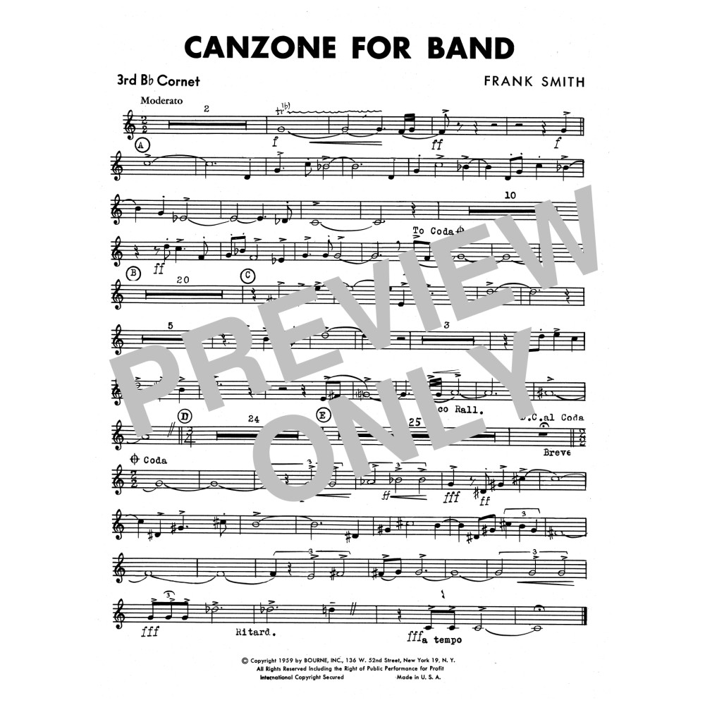 Canzone For Band - 3rd Bb Cornet