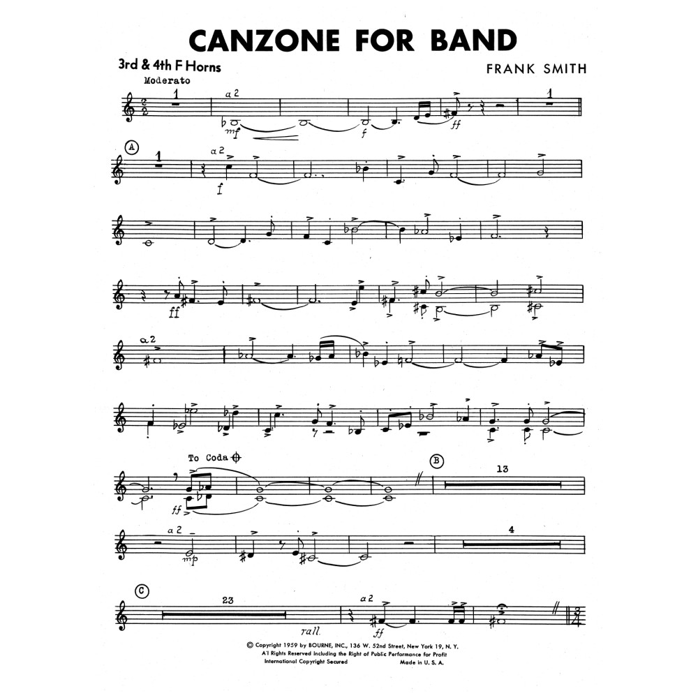 Canzone For Band - 3rd & 4th F Horn