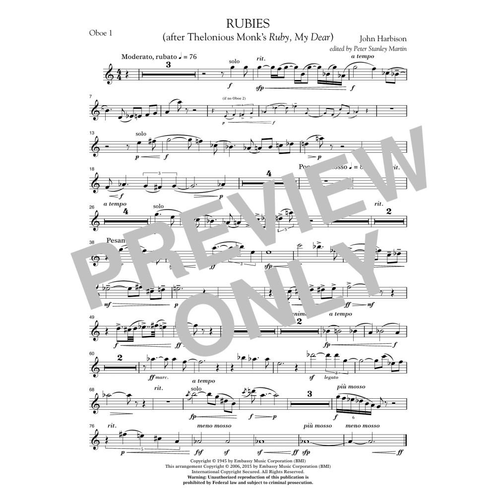 Rubies (After Thelonious Monk's "Ruby, My Dear") - Oboe 1