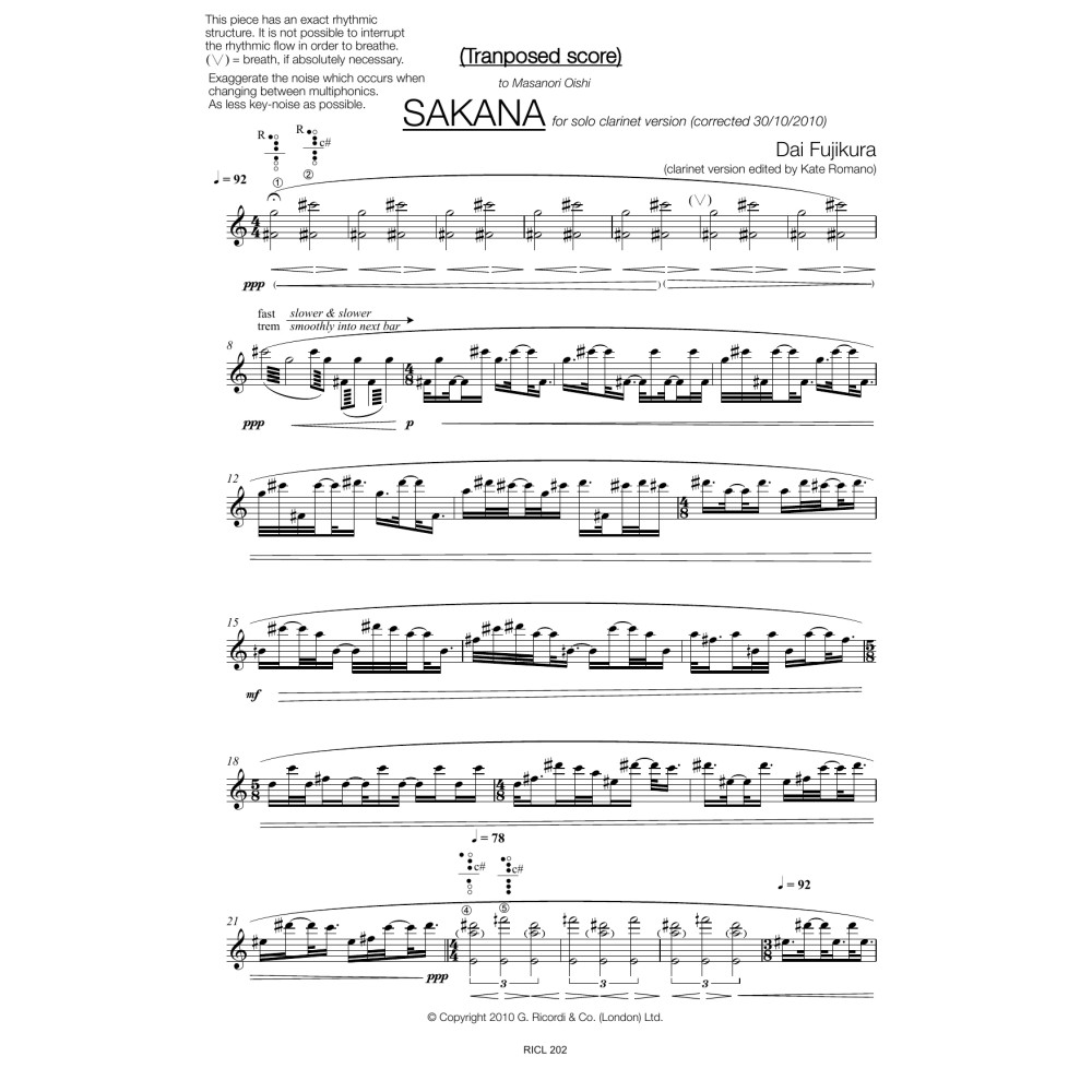 Sakana - Clarinet Version (2007)