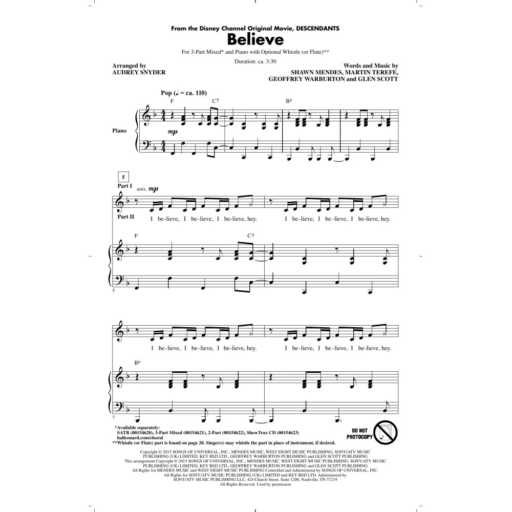 Believe (from Descendants) (arr. Audrey Snyder)