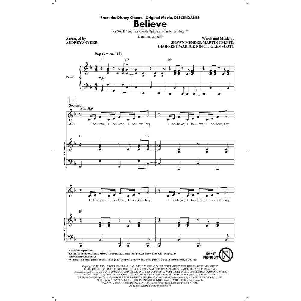 Believe (from Descendants) (arr. Audrey Snyder)