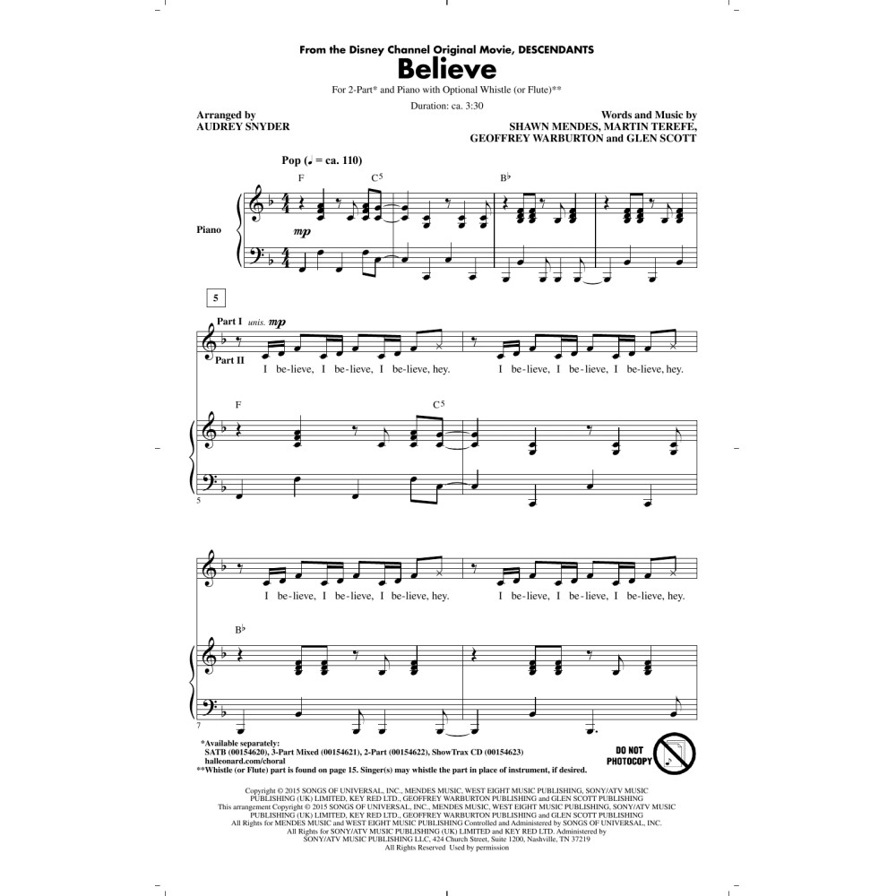 Believe (from Descendants) (arr. Audrey Snyder)