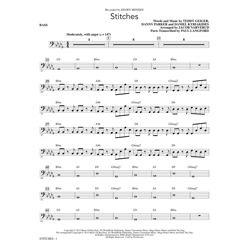 Stitches (arr. Jacob Narverud) - Bass